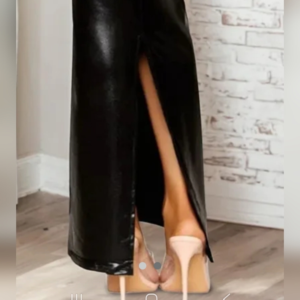 Dreamgirl 2pc Faux Leather Cutout Maxi Skirt & Low Cut Square Neck Crop Top (L) - Picture 15 of 15